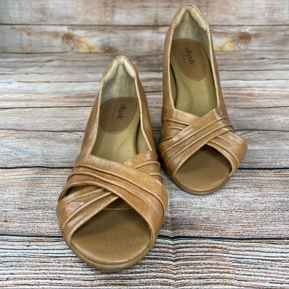 SoftSpots Peeptoe Wedged Sandals Women Size 10 Slip On Shoes - Brown - NEW. - Picture 6 of 10